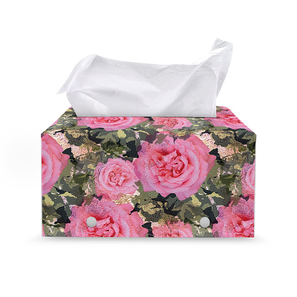 Military Camouflage Flower Pattern Print Leather Tissue Box Cover
