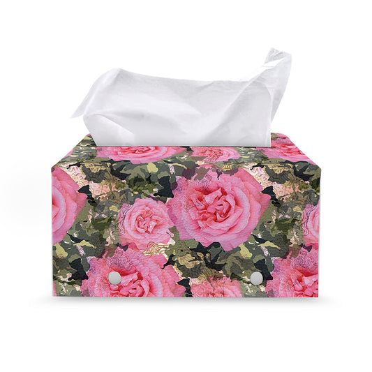 Military Camouflage Flower Pattern Print Leather Tissue Box Cover