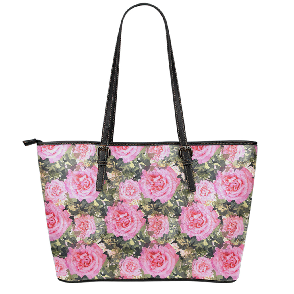 Military Camouflage Flower Pattern Print Leather Tote Bag