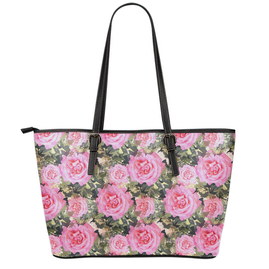 Military Camouflage Flower Pattern Print Leather Tote Bag