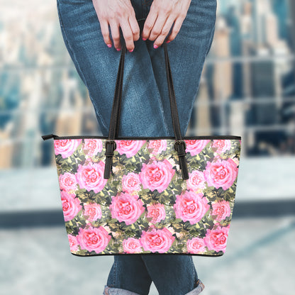 Military Camouflage Flower Pattern Print Leather Tote Bag