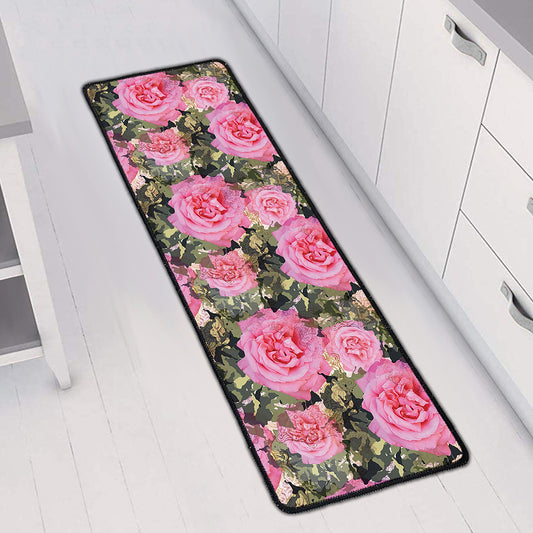 Military Camouflage Flower Pattern Print Long Kitchen Mat