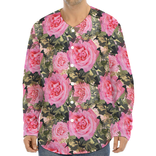 Military Camouflage Flower Pattern Print Long Sleeve Baseball Jersey