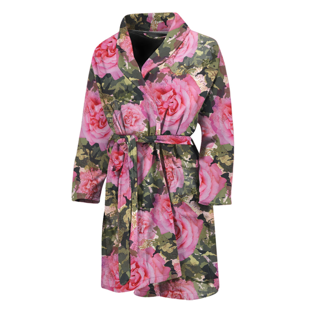 Military Camouflage Flower Pattern Print Men's Bathrobe