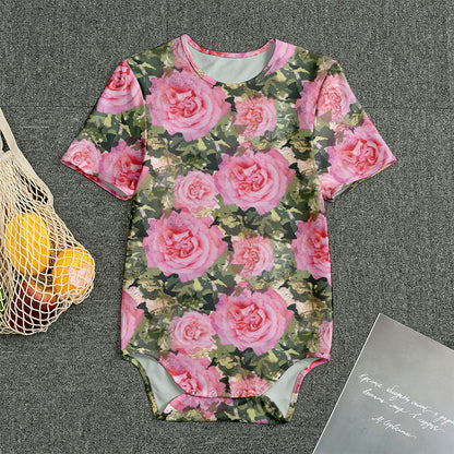 Military Camouflage Flower Pattern Print Men's Bodysuit
