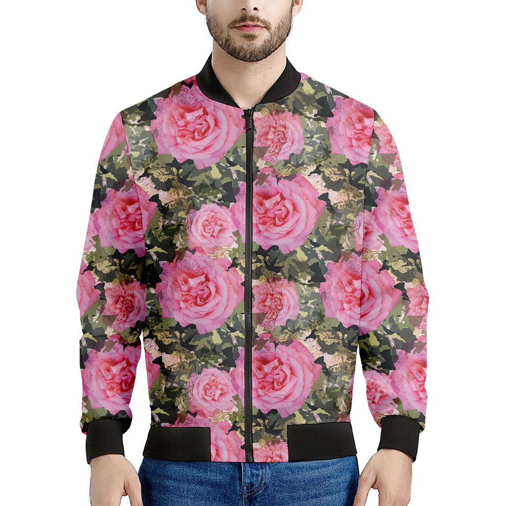 Military Camouflage Flower Pattern Print Men's Bomber Jacket