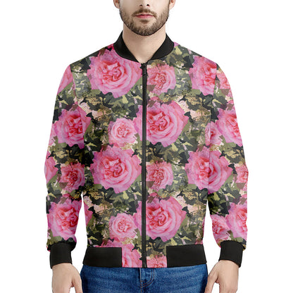 Military Camouflage Flower Pattern Print Men's Bomber Jacket