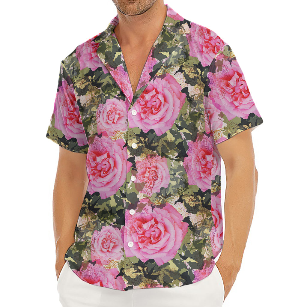 Military Camouflage Flower Pattern Print Men's Deep V-Neck Shirt