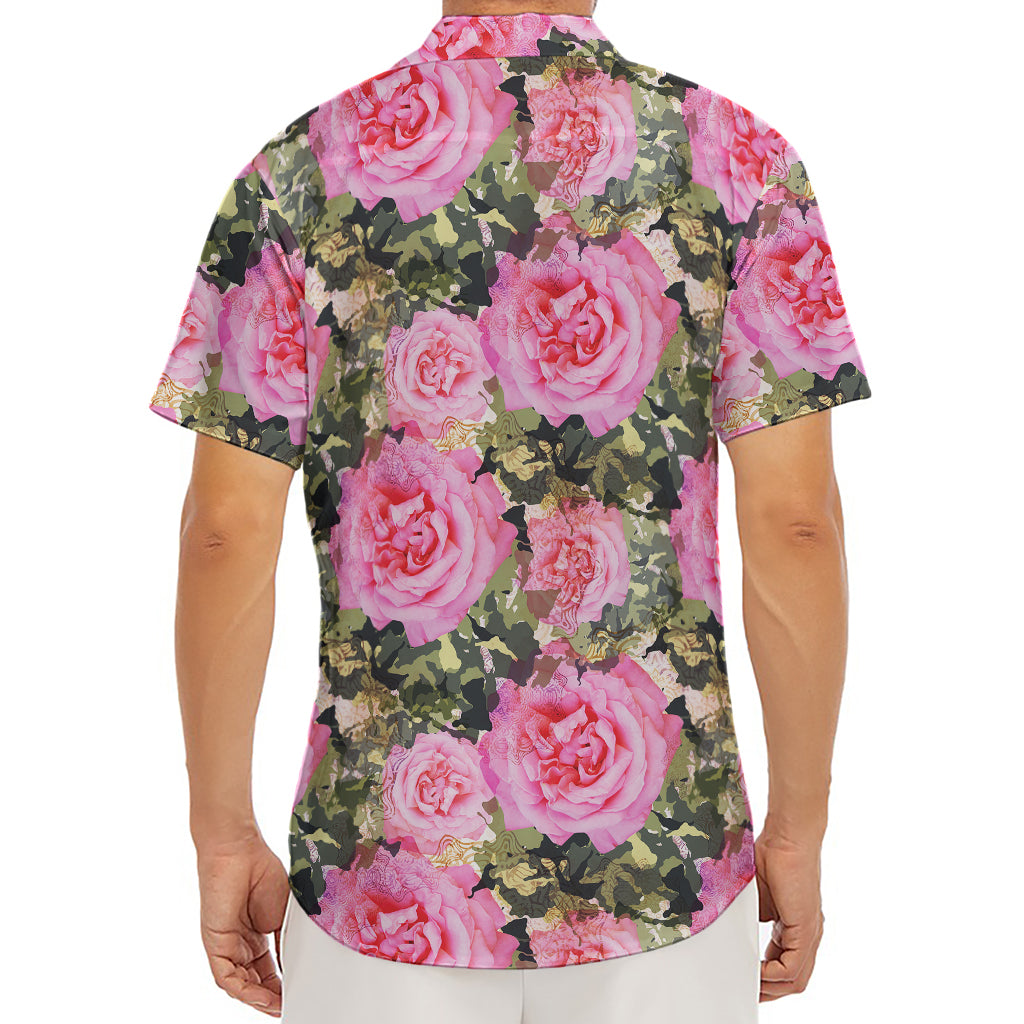 Military Camouflage Flower Pattern Print Men's Deep V-Neck Shirt