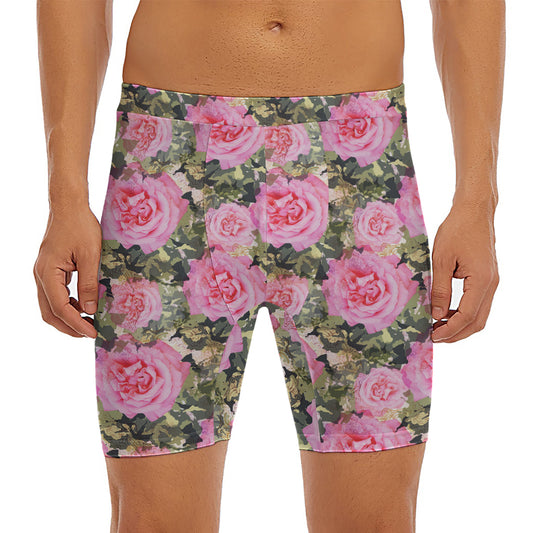 Military Camouflage Flower Pattern Print Men's Long Boxer Briefs