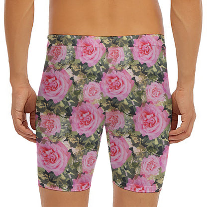 Military Camouflage Flower Pattern Print Men's Long Boxer Briefs