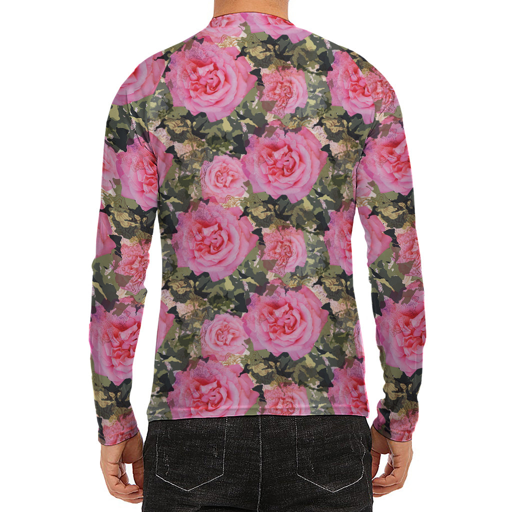 Military Camouflage Flower Pattern Print Men's Long Sleeve Rash Guard