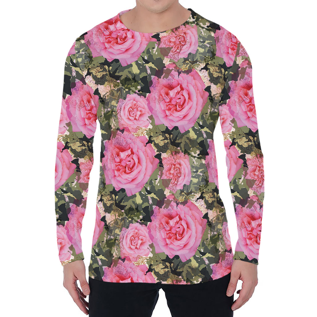 Military Camouflage Flower Pattern Print Men's Long Sleeve T-Shirt