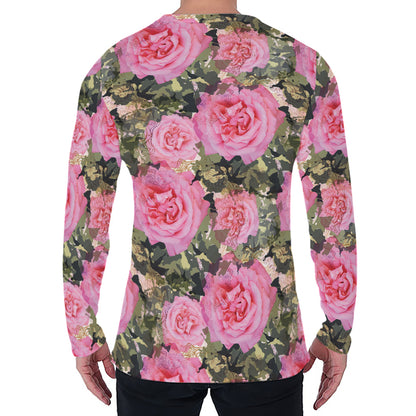 Military Camouflage Flower Pattern Print Men's Long Sleeve T-Shirt