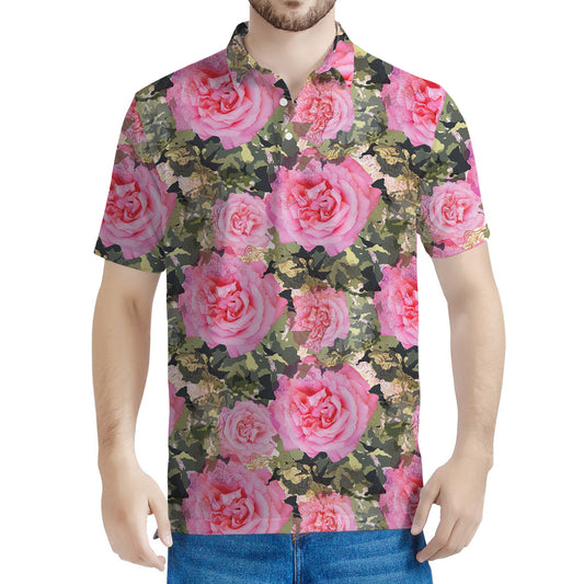 Military Camouflage Flower Pattern Print Men's Polo Shirt