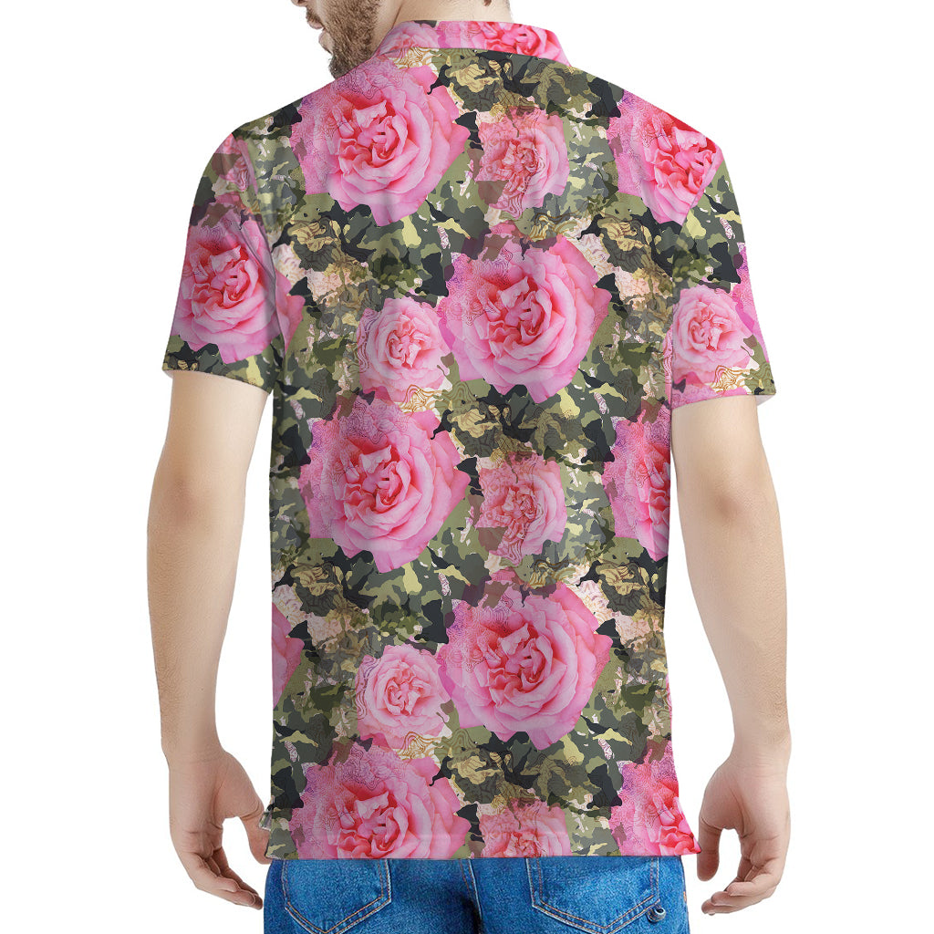 Military Camouflage Flower Pattern Print Men's Polo Shirt