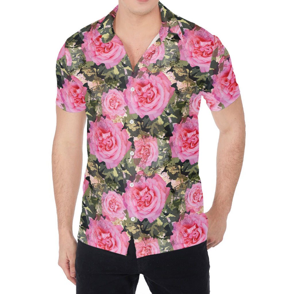 Military Camouflage Flower Pattern Print Men's Shirt