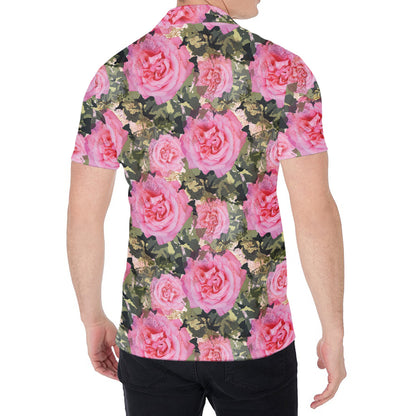 Military Camouflage Flower Pattern Print Men's Shirt