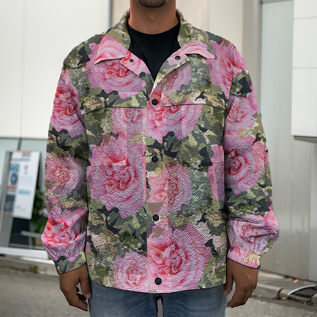 Military Camouflage Flower Pattern Print Men's Shirt Jacket