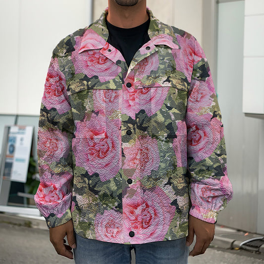 Military Camouflage Flower Pattern Print Men's Shirt Jacket