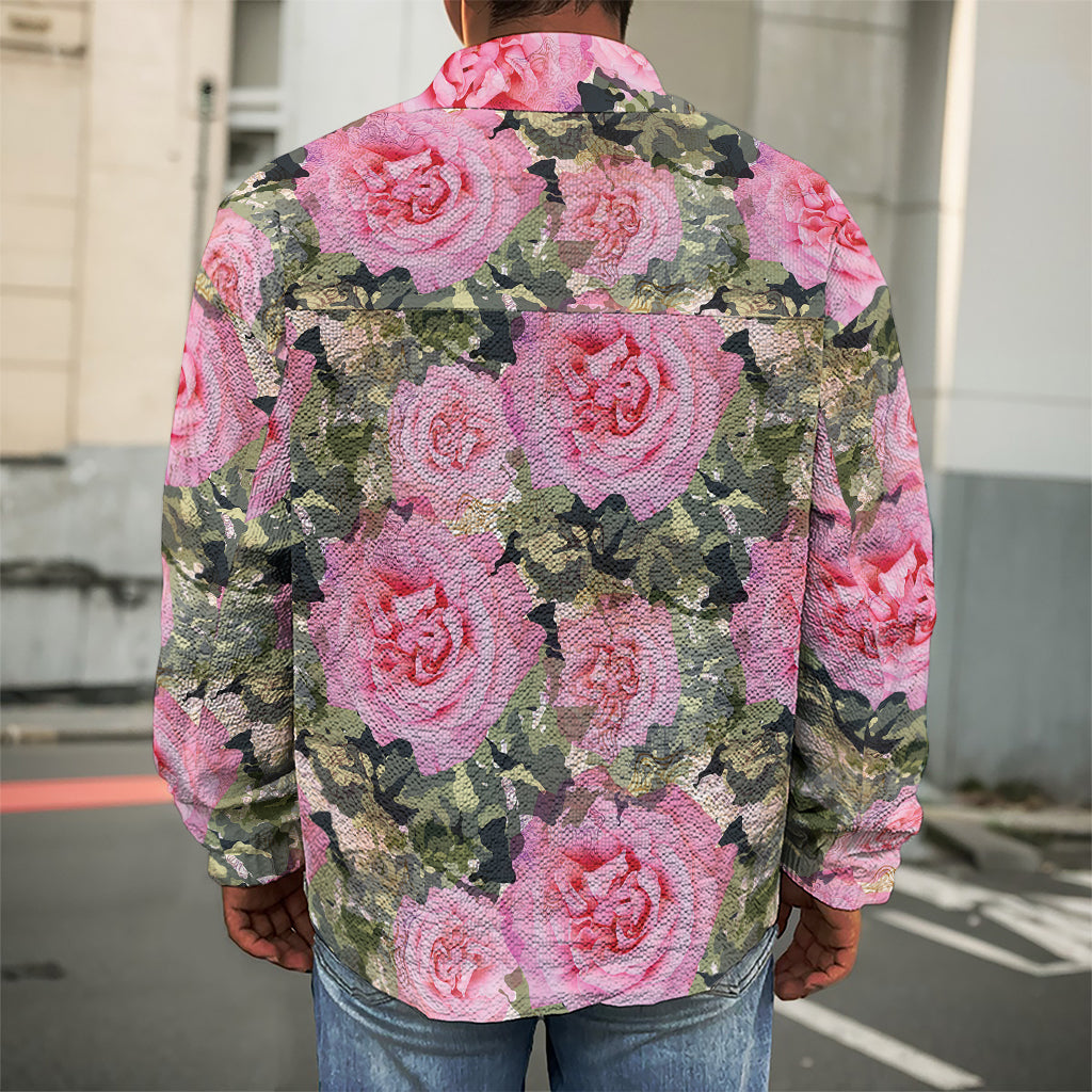 Military Camouflage Flower Pattern Print Men's Shirt Jacket
