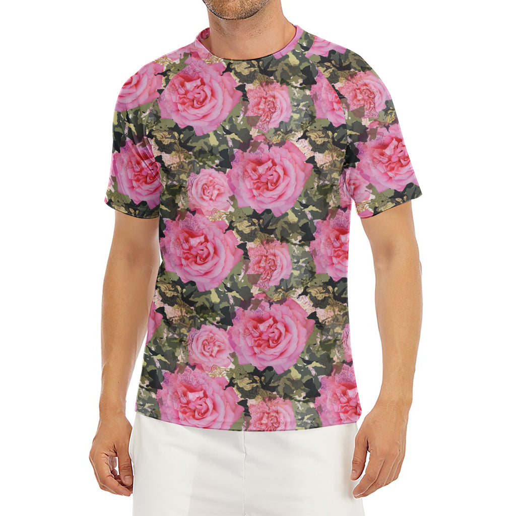 Military Camouflage Flower Pattern Print Men's Short Sleeve Rash Guard