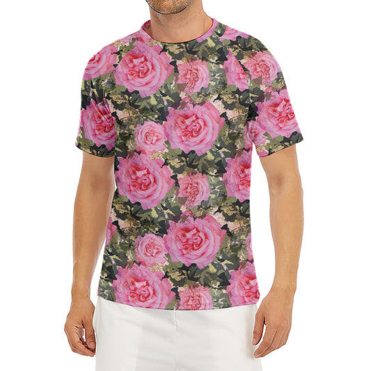 Military Camouflage Flower Pattern Print Men's Short Sleeve Rash Guard