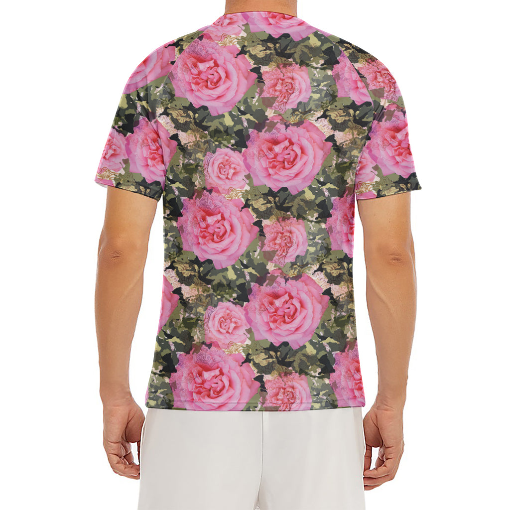 Military Camouflage Flower Pattern Print Men's Short Sleeve Rash Guard