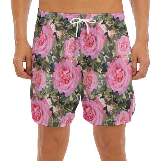Military Camouflage Flower Pattern Print Men's Split Running Shorts