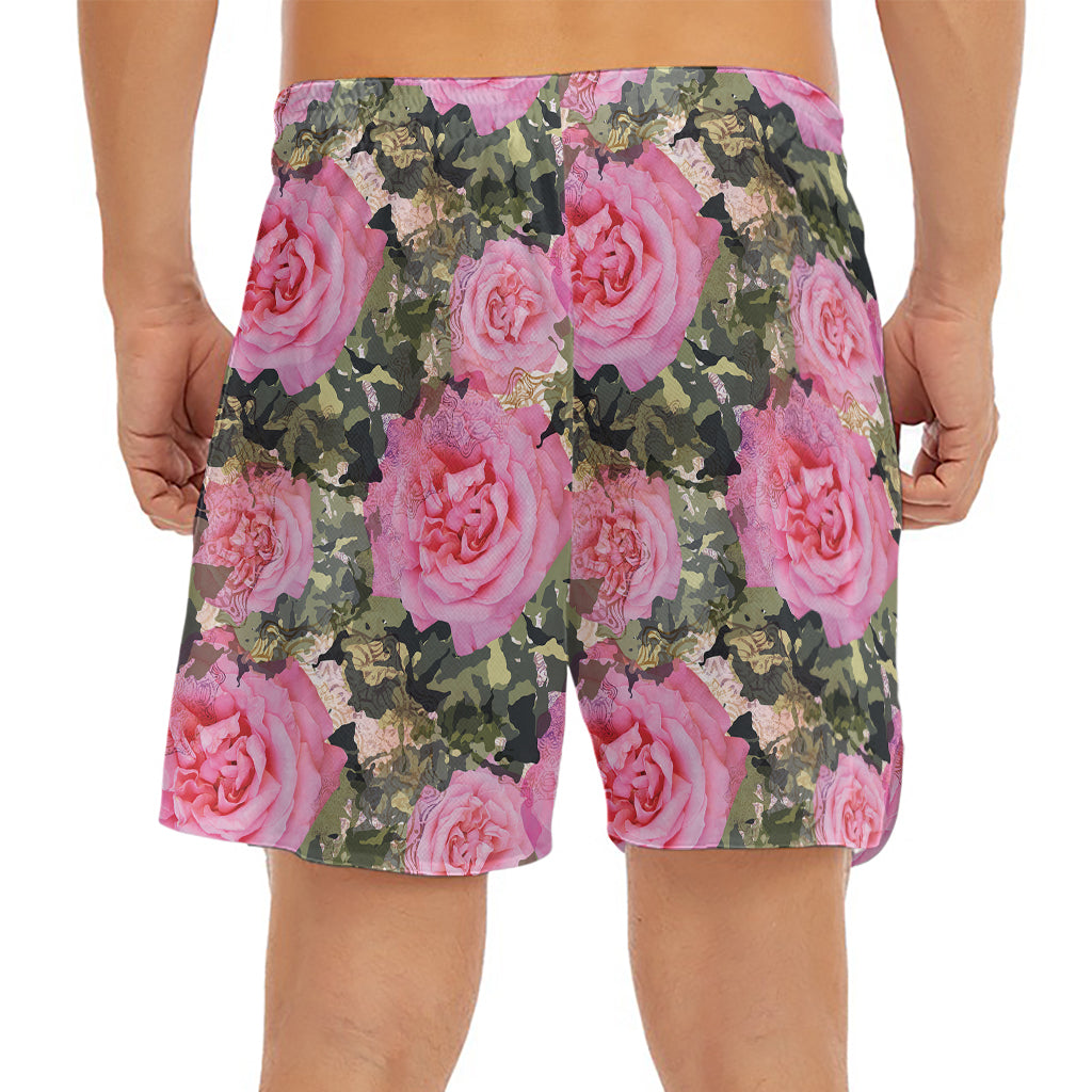 Military Camouflage Flower Pattern Print Men's Split Running Shorts