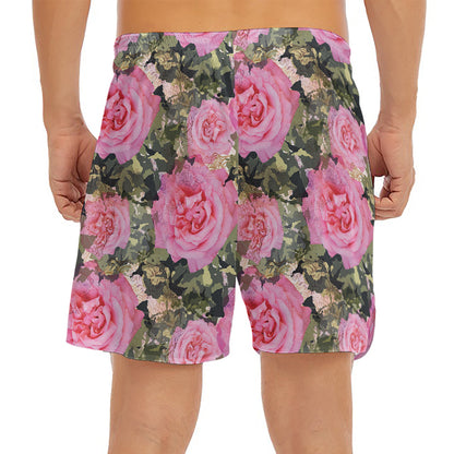 Military Camouflage Flower Pattern Print Men's Split Running Shorts