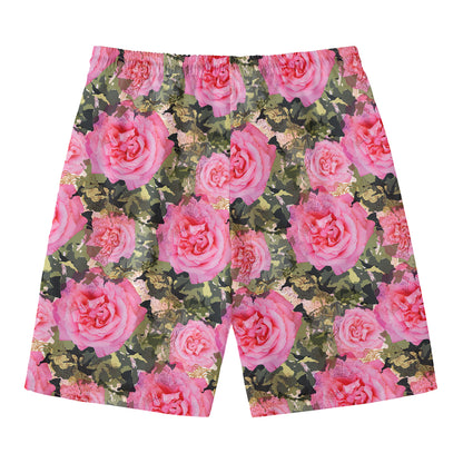 Military Camouflage Flower Pattern Print Men's Swim Trunks