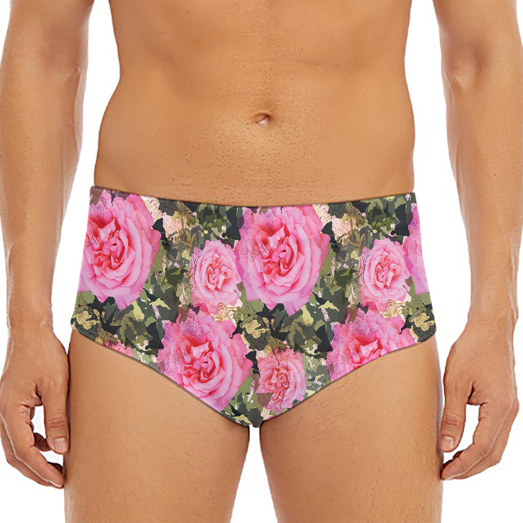 Military Camouflage Flower Pattern Print Men's Triangle Swim Briefs