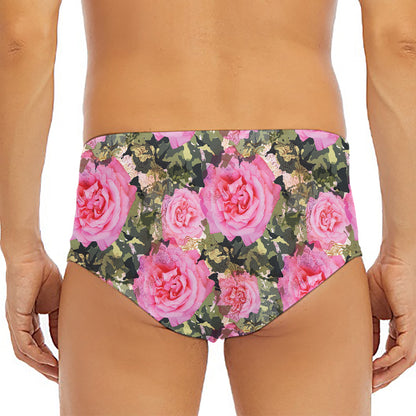 Military Camouflage Flower Pattern Print Men's Triangle Swim Briefs