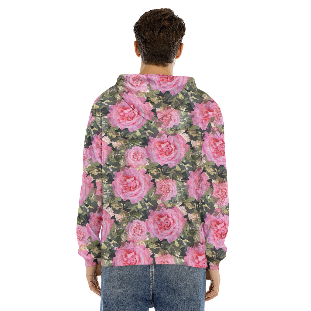 Military Camouflage Flower Pattern Print Men's Velvet Pullover Hoodie