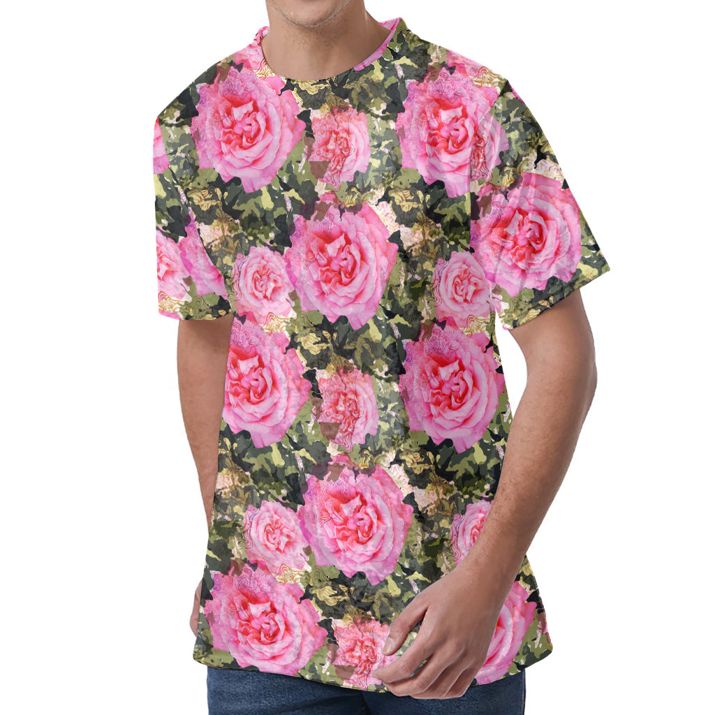 Military Camouflage Flower Pattern Print Men's Velvet T-Shirt