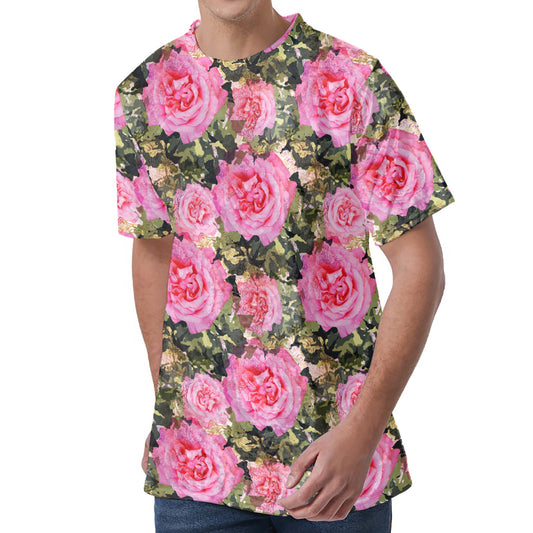 Military Camouflage Flower Pattern Print Men's Velvet T-Shirt