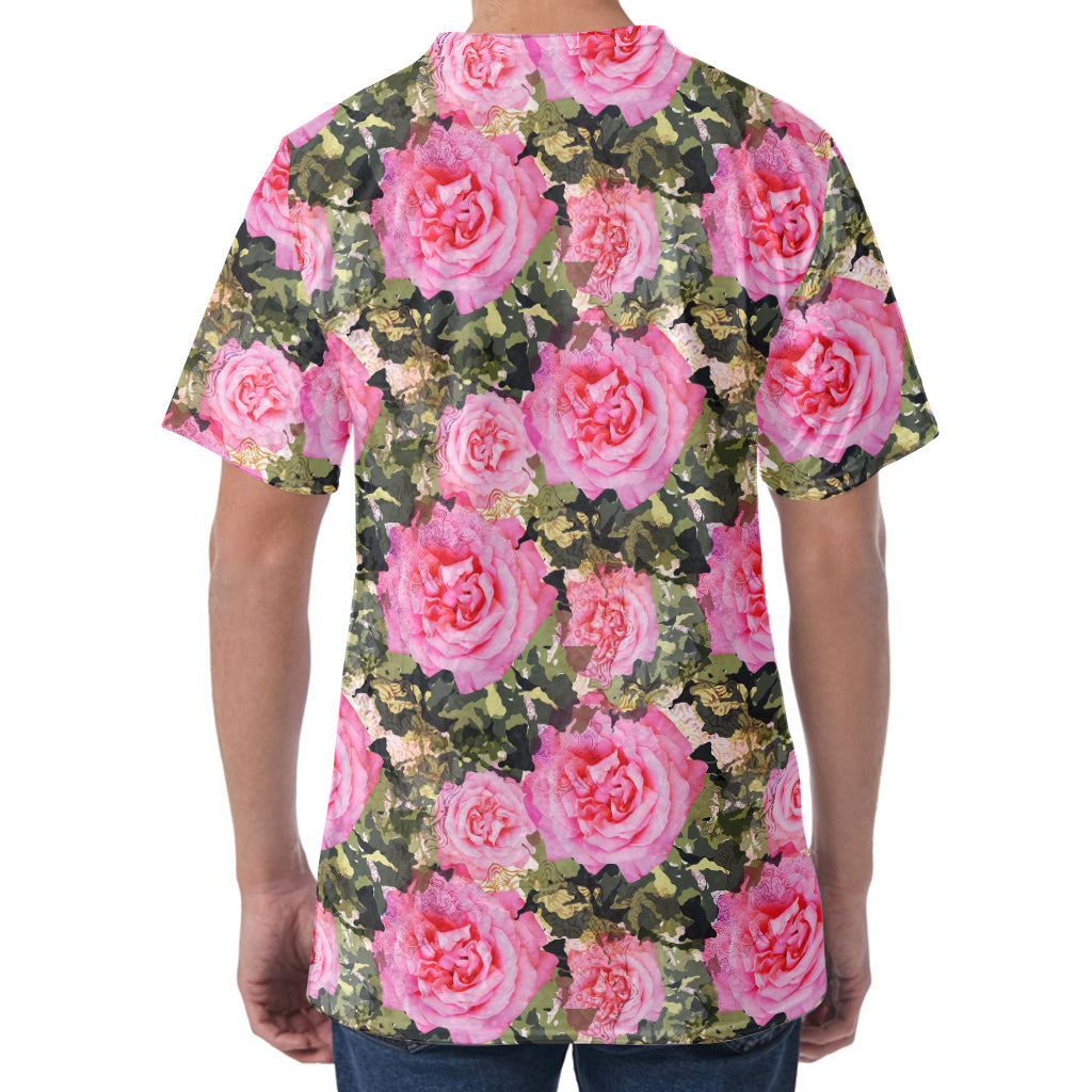 Military Camouflage Flower Pattern Print Men's Velvet T-Shirt