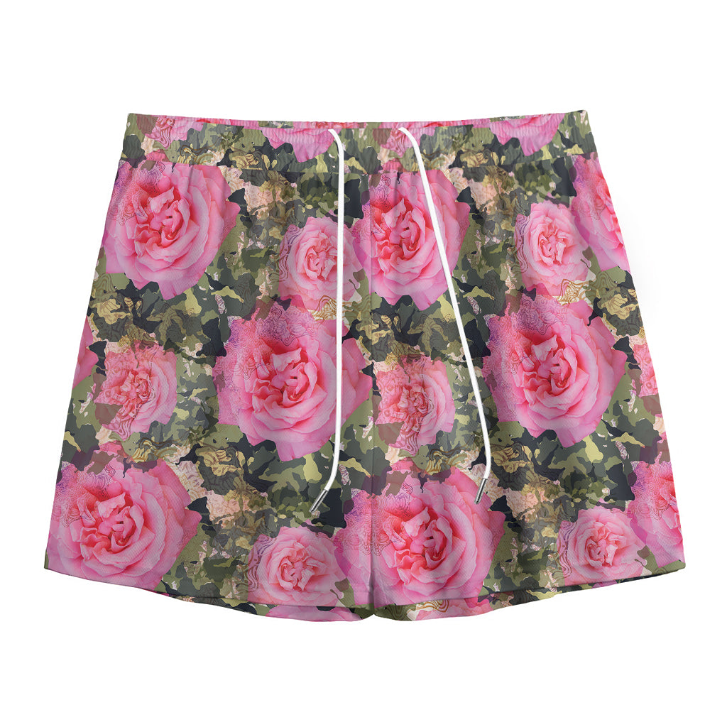 Military Camouflage Flower Pattern Print Mesh Shorts
