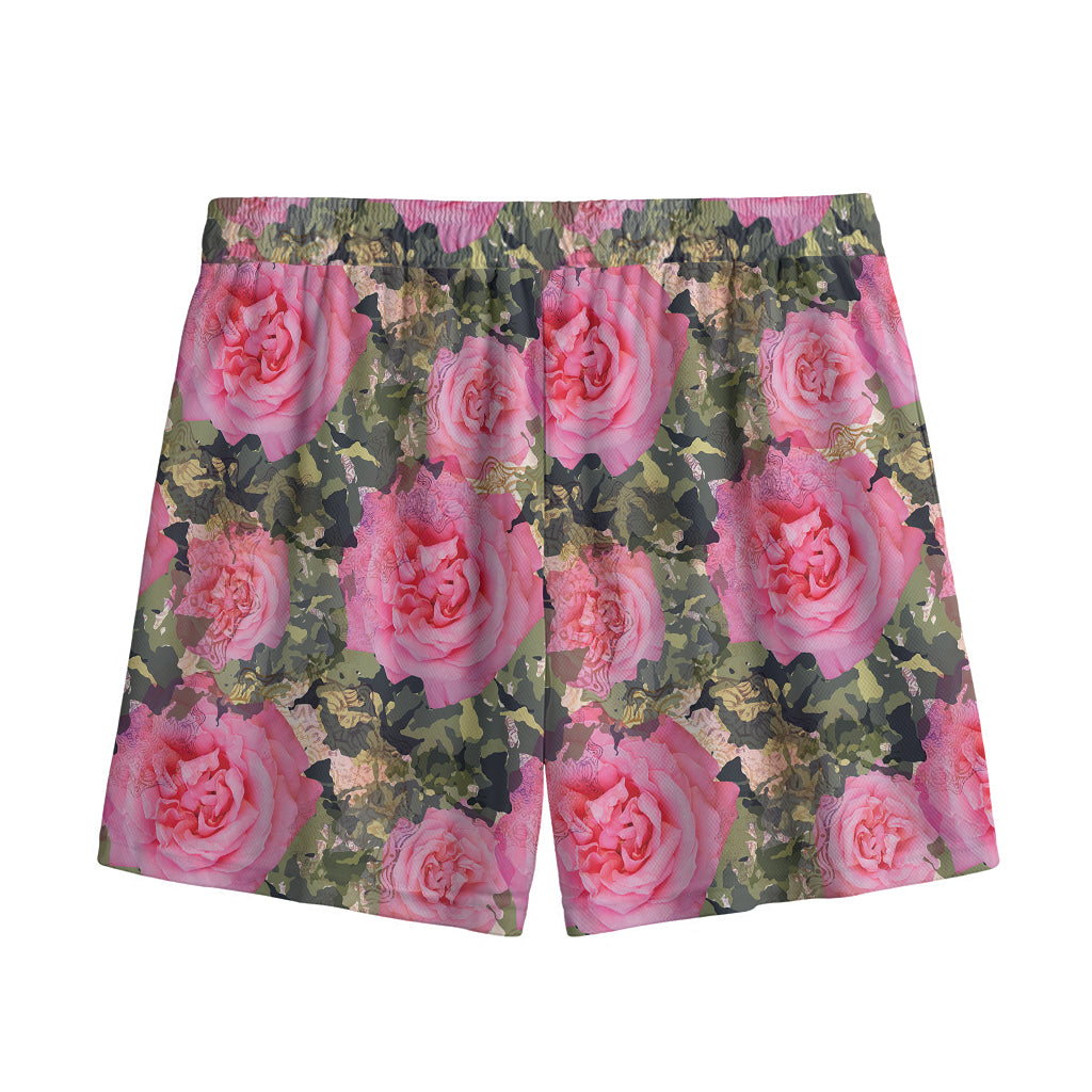 Military Camouflage Flower Pattern Print Mesh Shorts