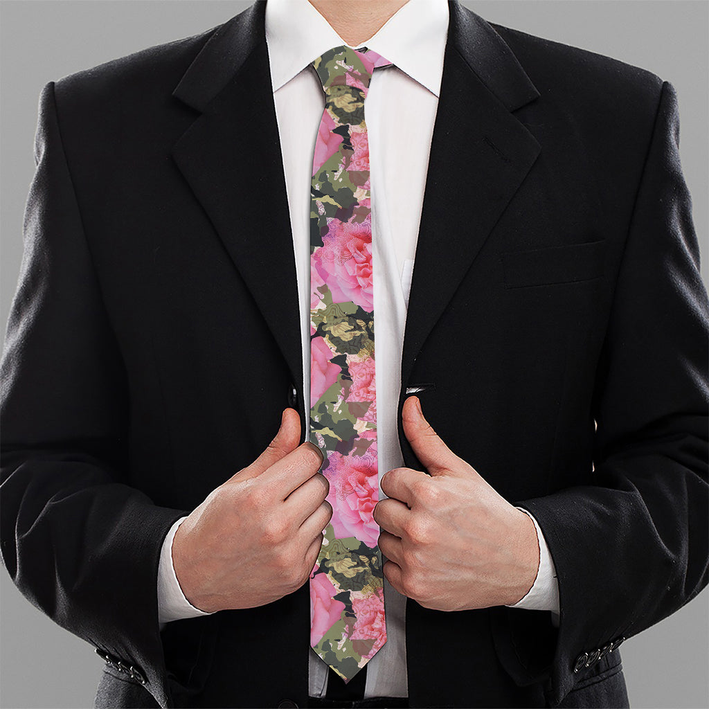 Military Camouflage Flower Pattern Print Necktie