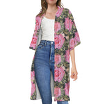 Military Camouflage Flower Pattern Print Open Front Beach Cover Up