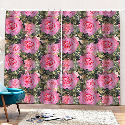 Military Camouflage Flower Pattern Print Pencil Pleat Curtains