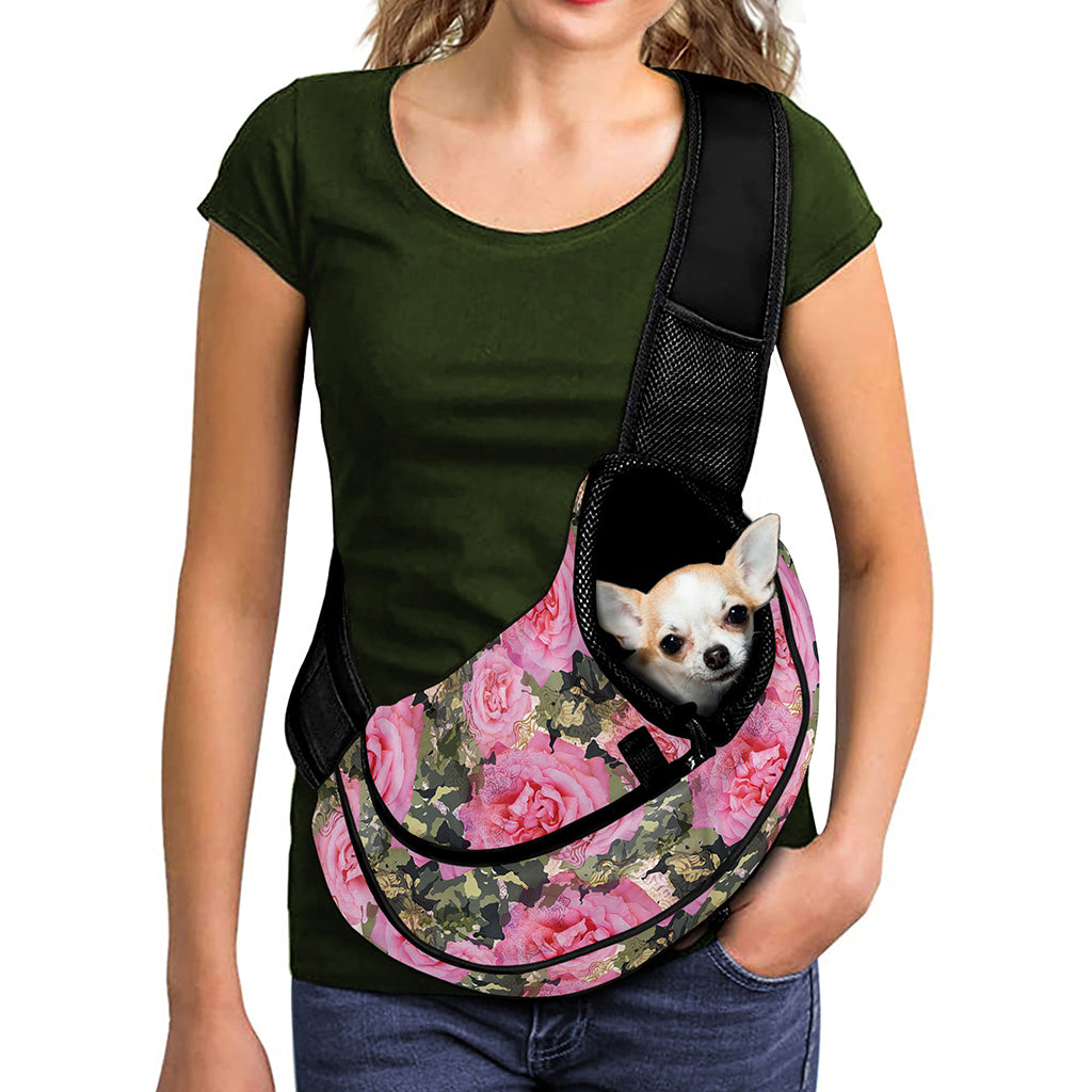 Military Camouflage Flower Pattern Print Pet Sling Carrier