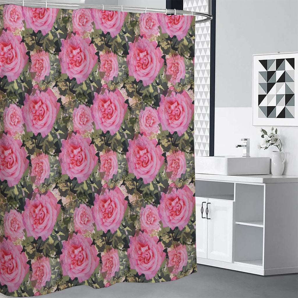 Military Camouflage Flower Pattern Print Premium Shower Curtain