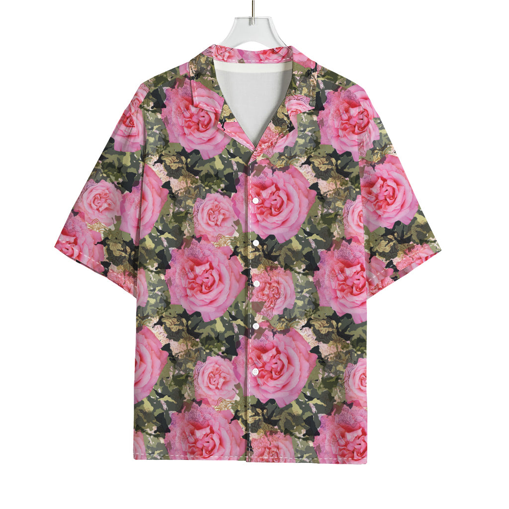 Military Camouflage Flower Pattern Print Rayon Hawaiian Shirt