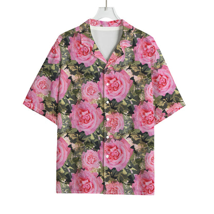 Military Camouflage Flower Pattern Print Rayon Hawaiian Shirt