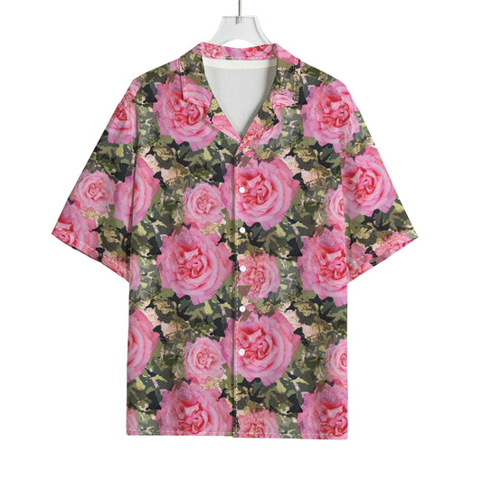 Military Camouflage Flower Pattern Print Rayon Hawaiian Shirt