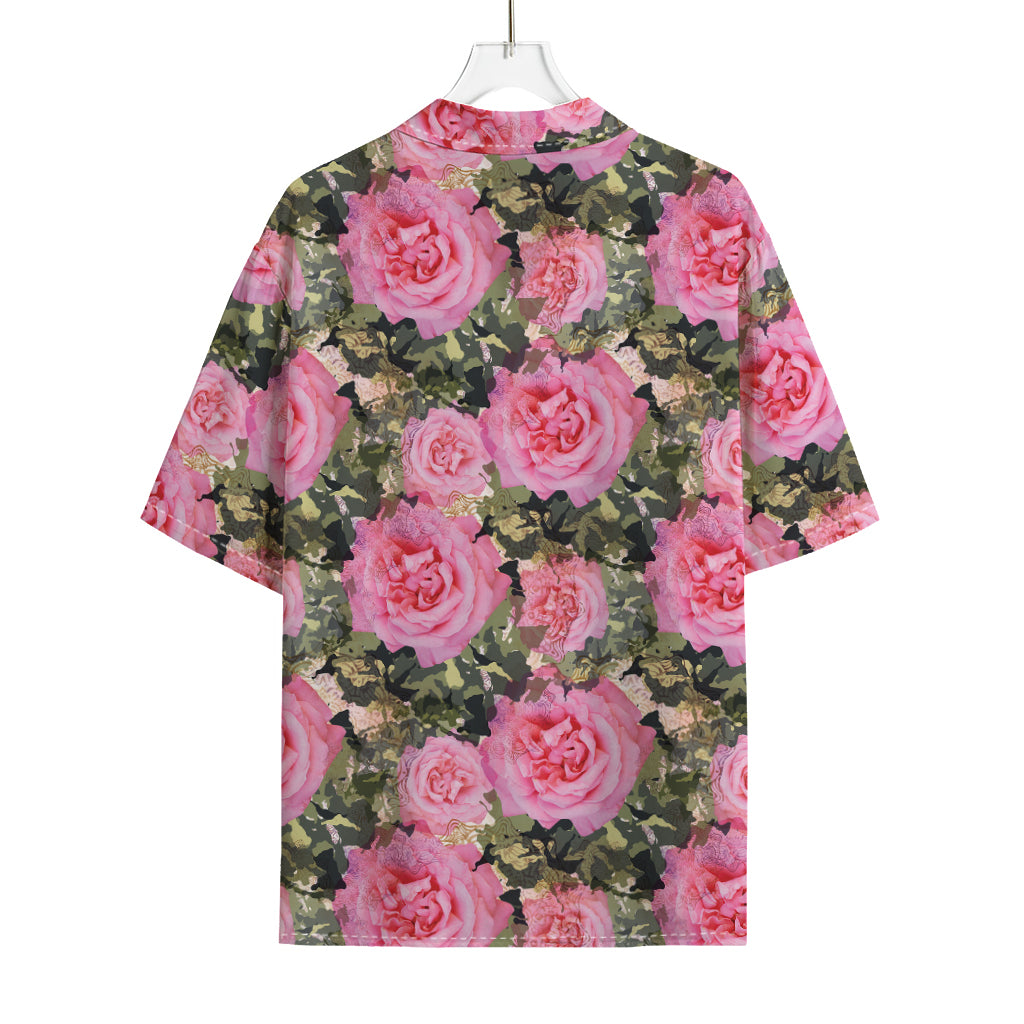 Military Camouflage Flower Pattern Print Rayon Hawaiian Shirt