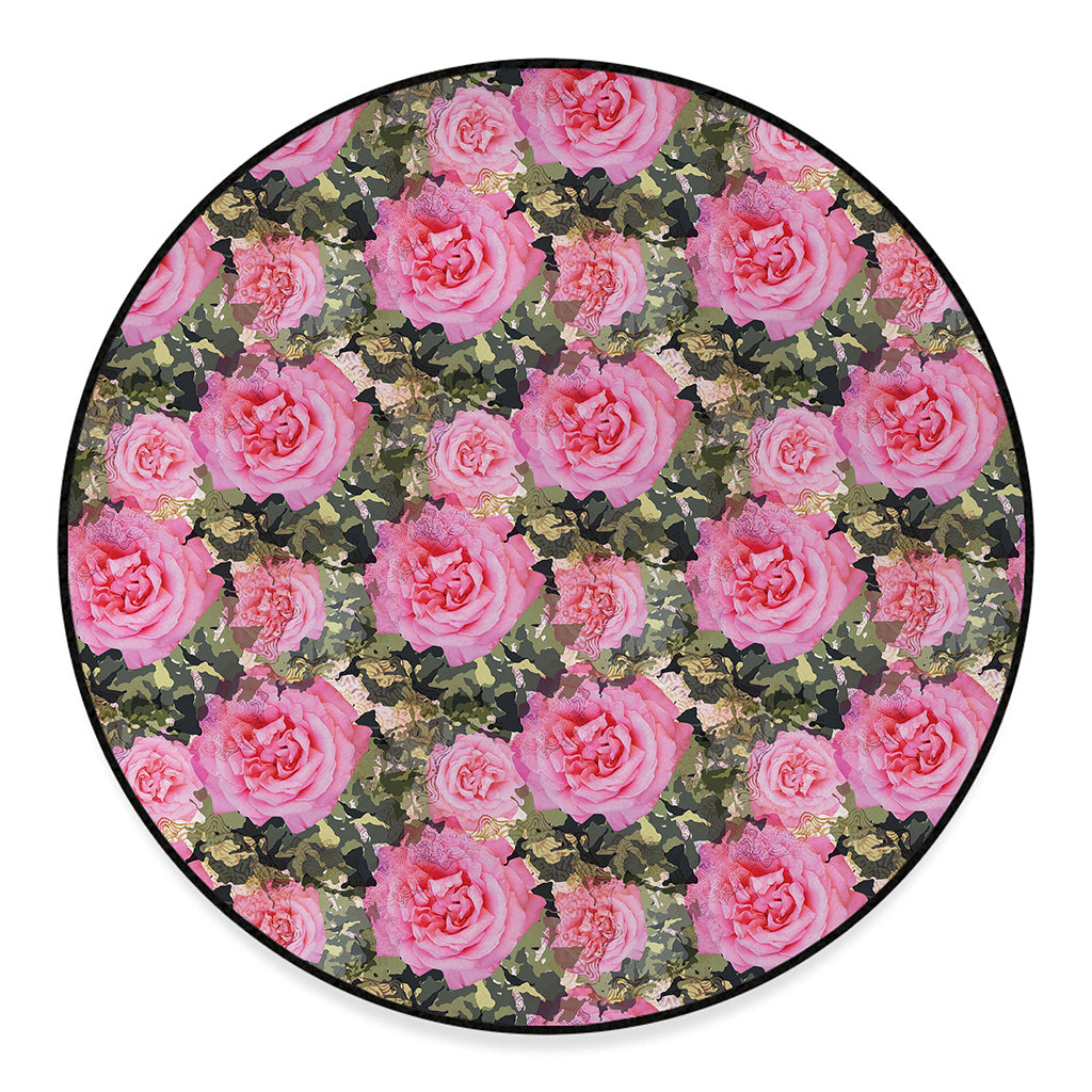 Military Camouflage Flower Pattern Print Round Floor Mat